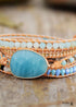 Boho Bracelet, 5 Layers Leather Wrap Bracelet, Handmade Natural Blue Stone Crystal
